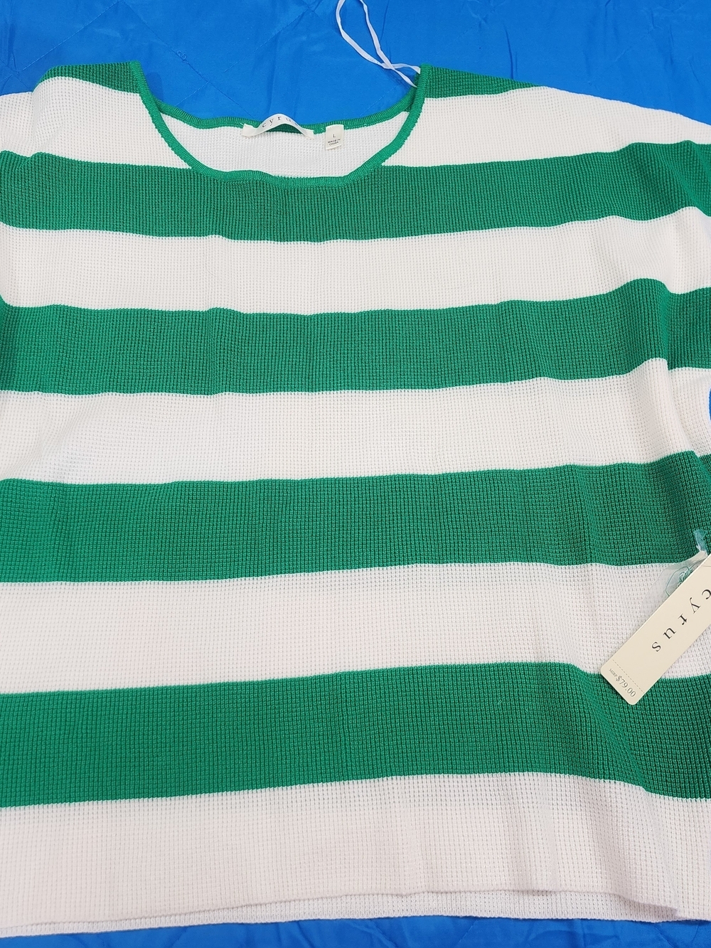 Cyrus Green and White Striped Knit Tank